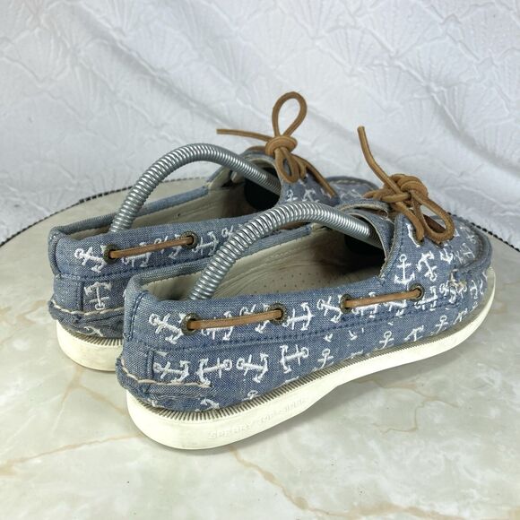 Sperry Top Sider Shoes Womens Size 6 Blue Canvas Blue Anchor Nautical Loafers - Picture 8 of 11